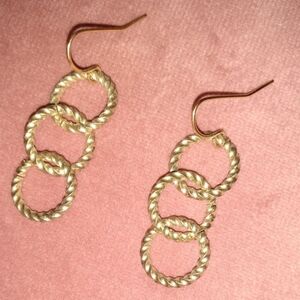 KATTA Twisted Trio Triple Link Earrings Handmade Vintage Gold Links 3 Rings New